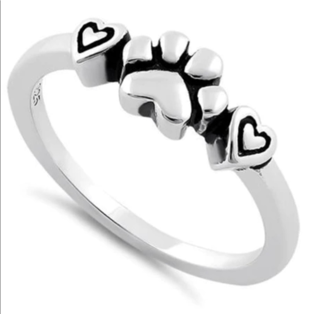 Sterling silver Paw and Heart ring
